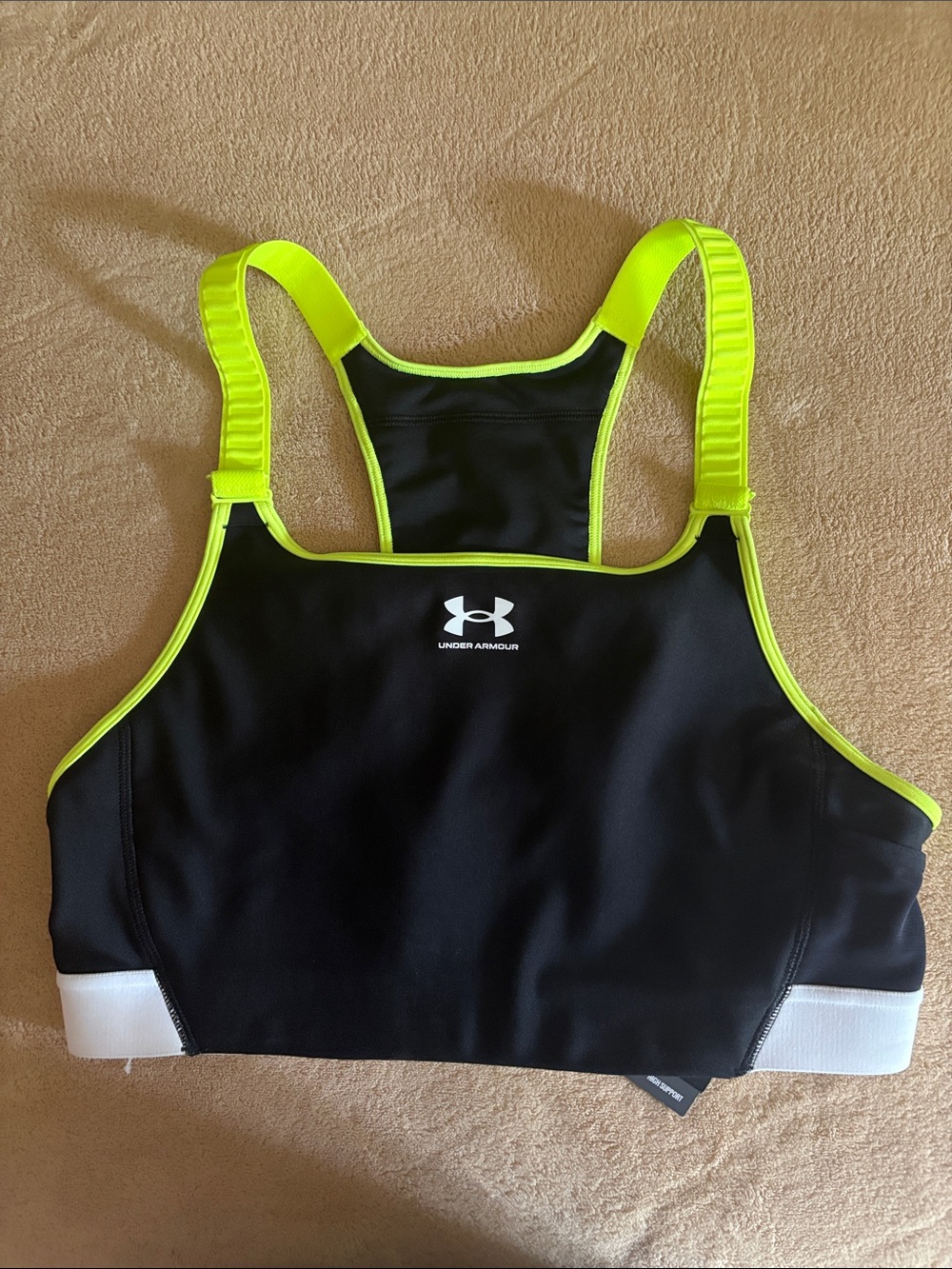 NWT Under Armour Black Sports Bra with Neon Green Trim